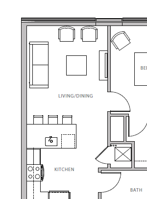 1 Bedroom 1 Bath Floorplan